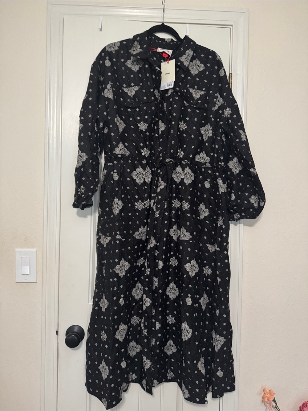 Woolrich Black and White Printed Long Sleeve Maxi Dress